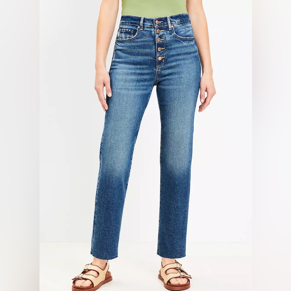 LOFT Curvy Fresh Cut High Rise Straight Jeans in Authentic Vintage Mid Wash